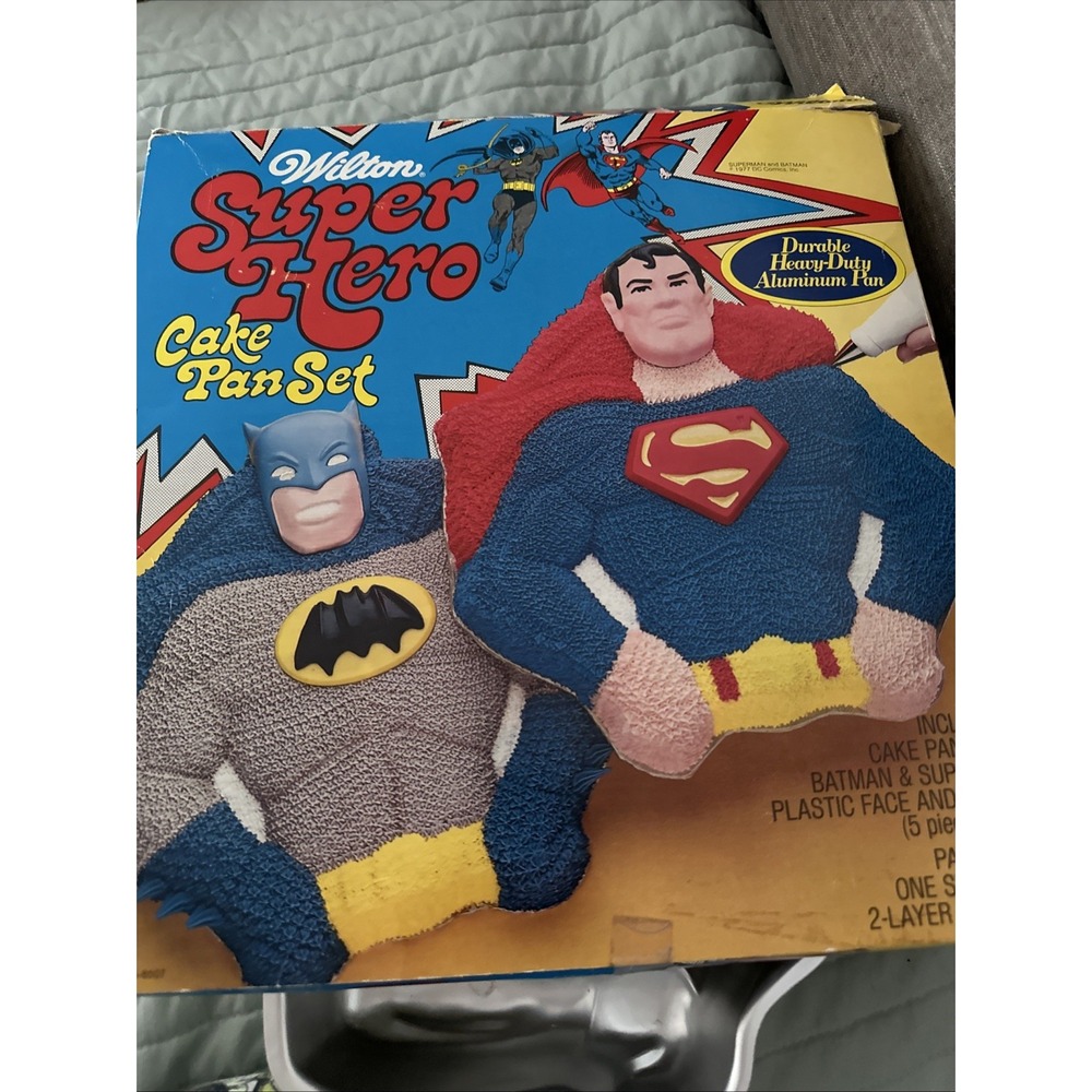 Vintage Wilton Super Hero Cake Pan Set Batman Superman Original Box 1977 Retro